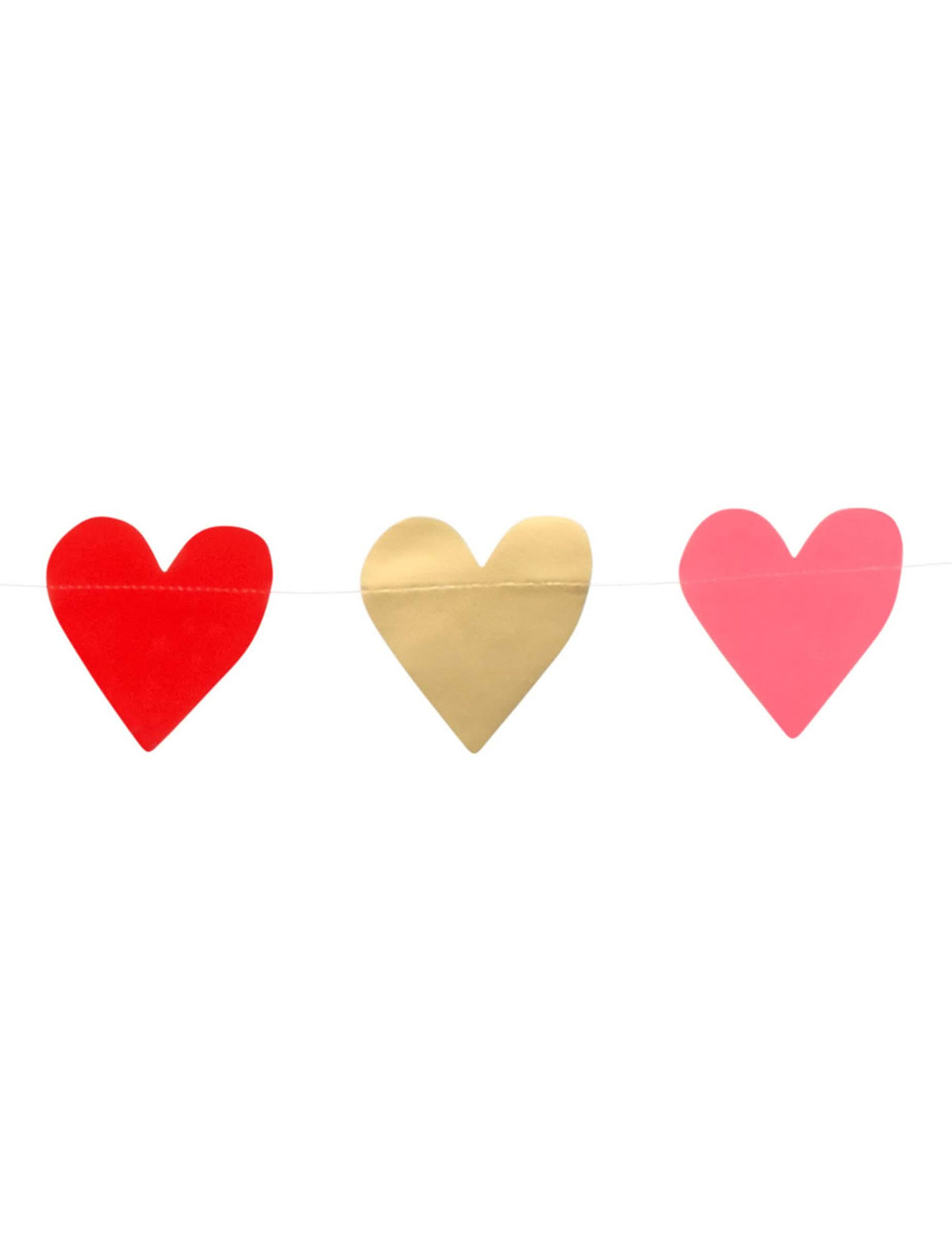 Detalle de los corazones rojo, rosa y dorado de la guirnalda pequeños corazones Love you
