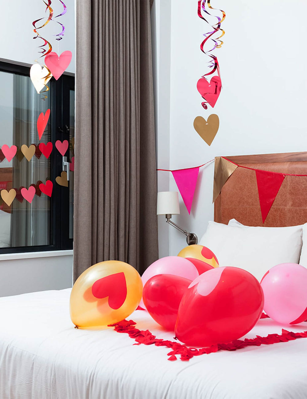 Guirnalda de pequeños corazones Love you para decoración de fiesta rojo rosa y dorado