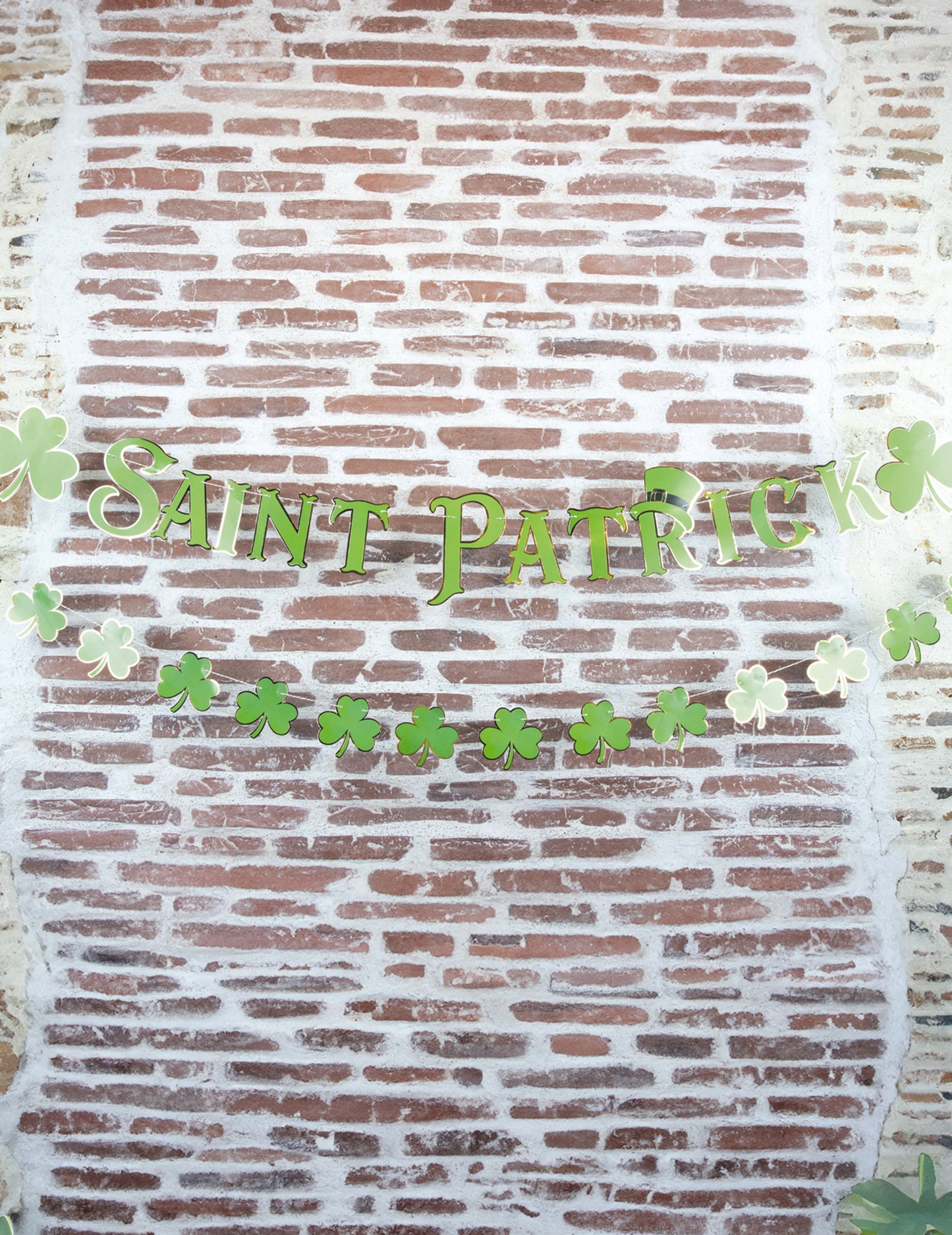 Détail de l'inscription de la guirlande trèfles Saint Patrick
