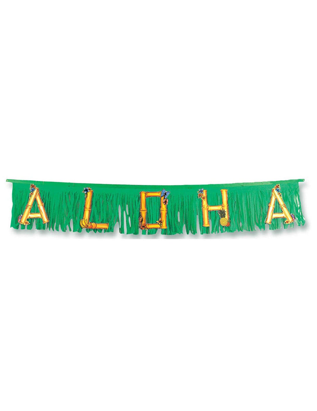 Guirlande Aloha pour décoration de fête verte avec franges et lettres bambou