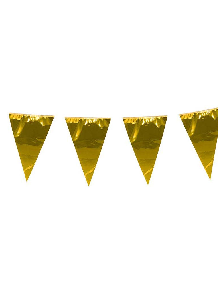 Detalle de las dimensiones de un banderín de la guirnalda de banderines gigantes dorados para fiesta