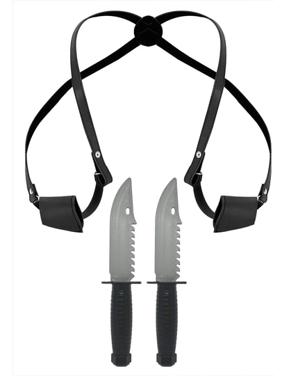 Holster avec 2 couteaux pour adulte noir et gris