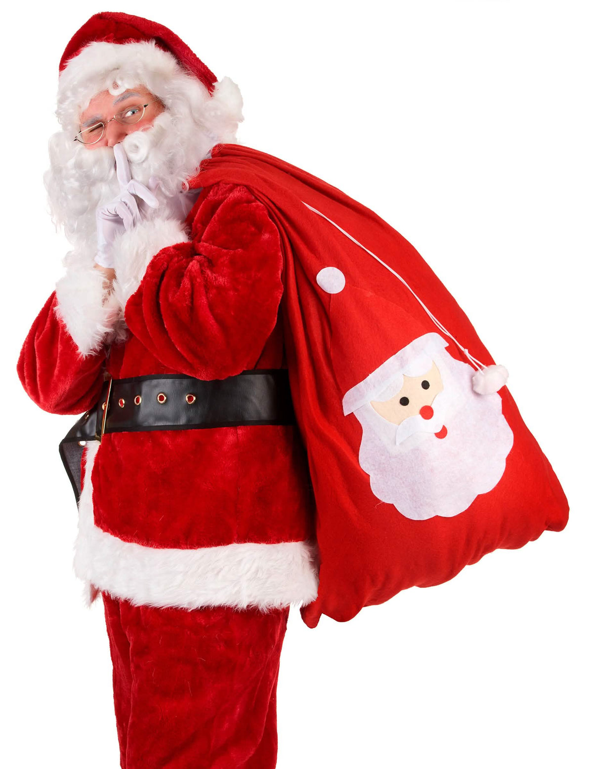 Vue de profil portée à l'épaule de la hotte du Père Noël pour adulte