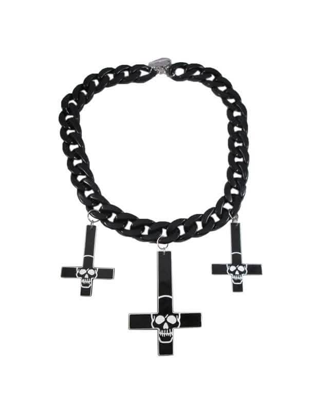 Collar gótico con colgantes de cruces y calaveras para adulto negro