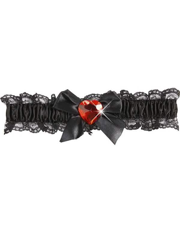 Jarretière sexy de encaje negro con corazón rojo para mujer negra con corazón rojo