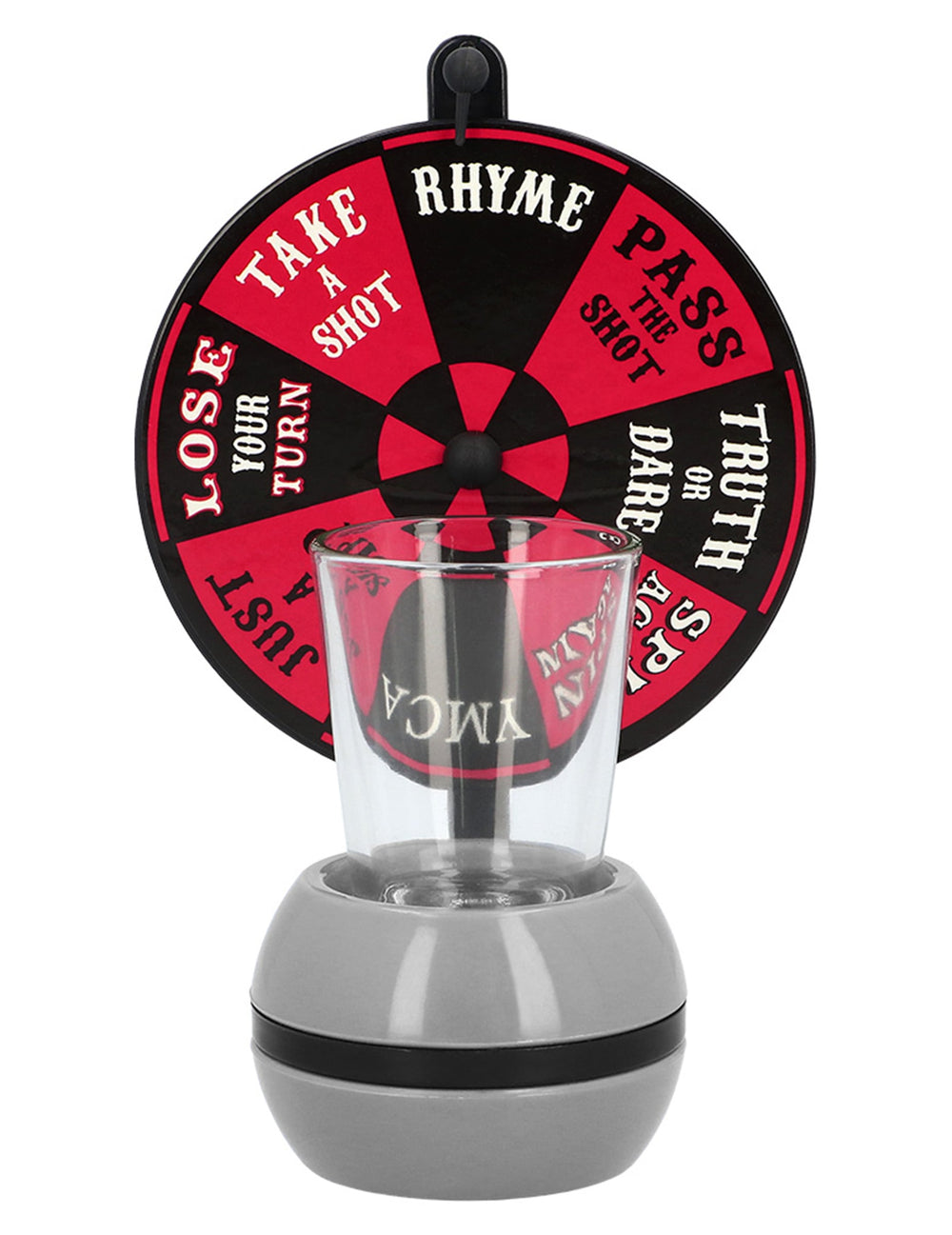 Jeu d'apéro wheel of shot pour adulte rouge et noir avec verre à shot