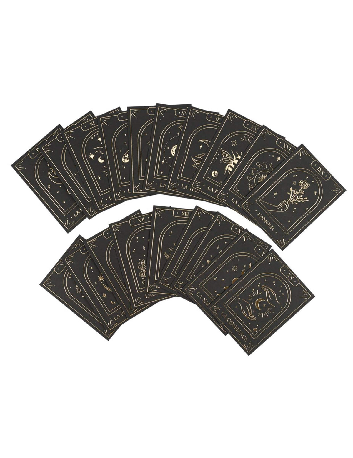 Juego de 20 cartas oráculo adivinatorio Cosmic Spirit de papel negro y dorado 8 x 11 cm