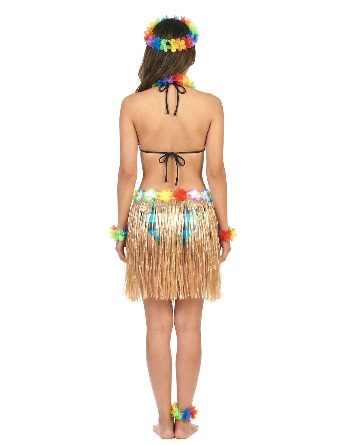 Vue de dos de la jupe hawaïenne courte en plastique pour adulte