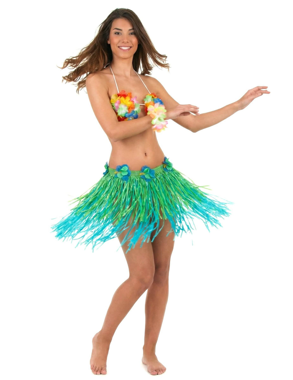 Vista frontal de la falda hawaiana corta para adulto