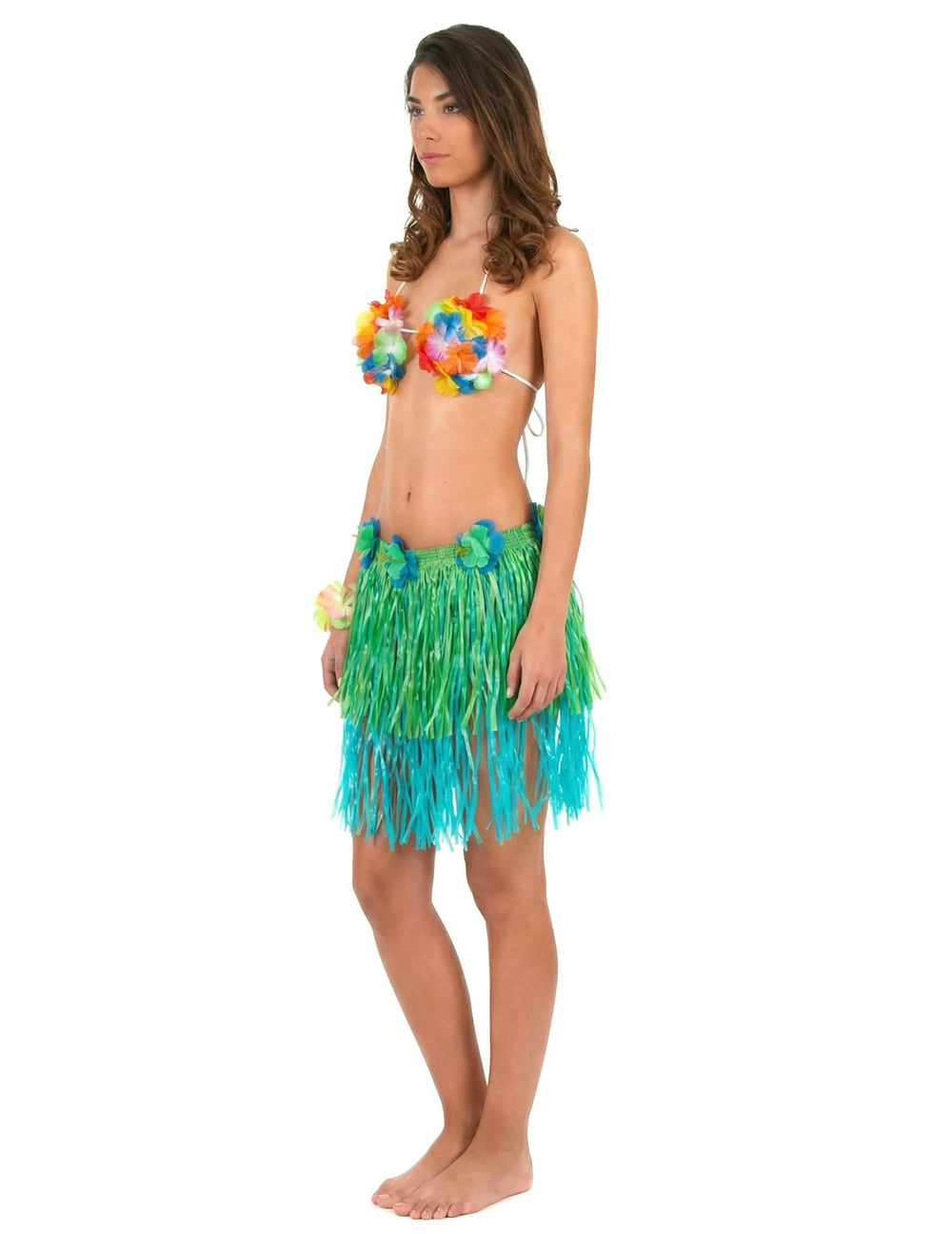 Vista de perfil de la falda hawaiana corta para adulto