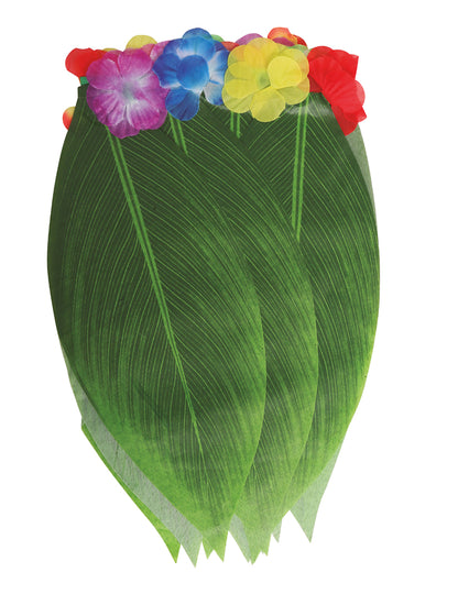 Détail des fleurs et des feuilles de la jupe hawaïenne feuilles de bananier