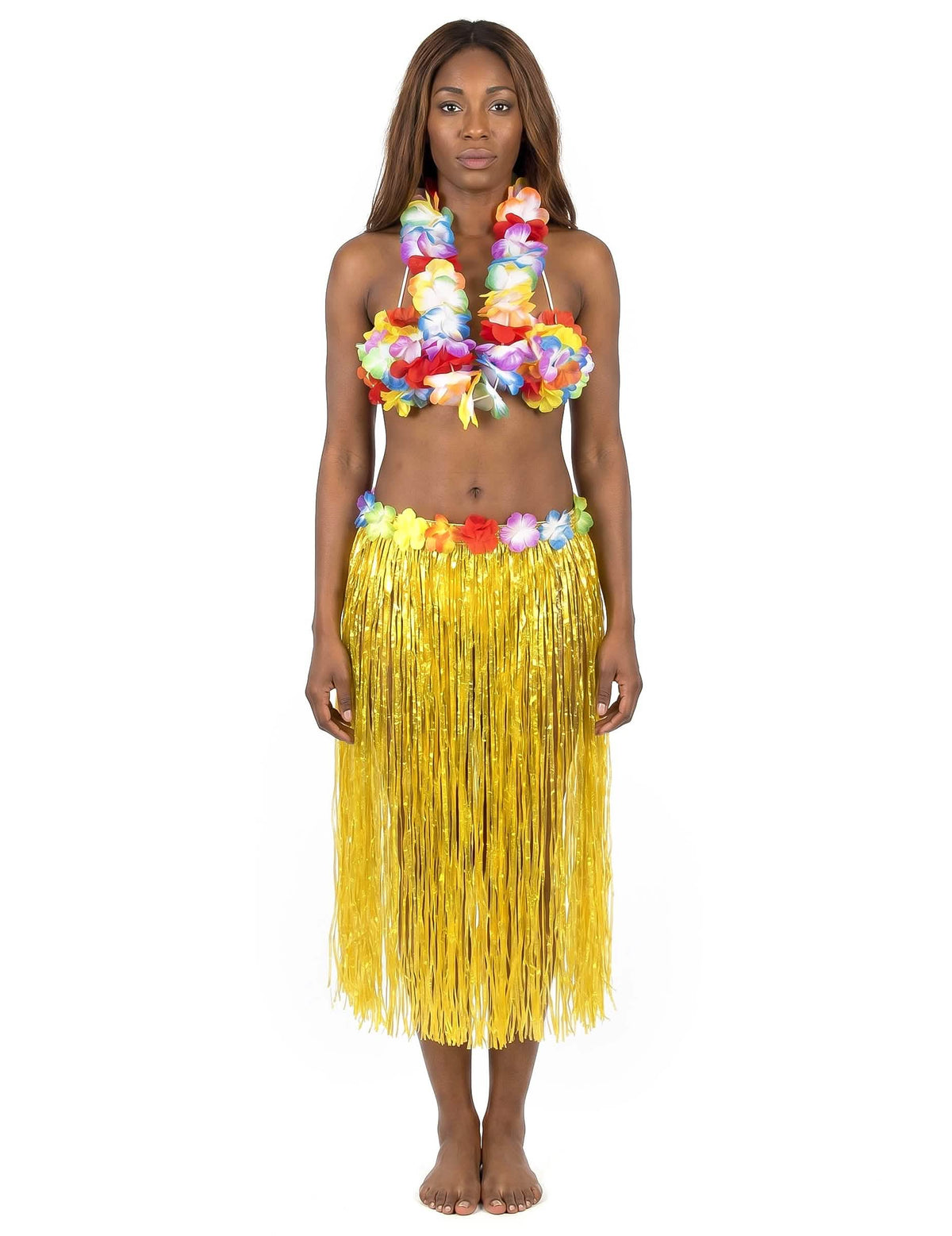 Falda hawaiana larga amarillo adulto