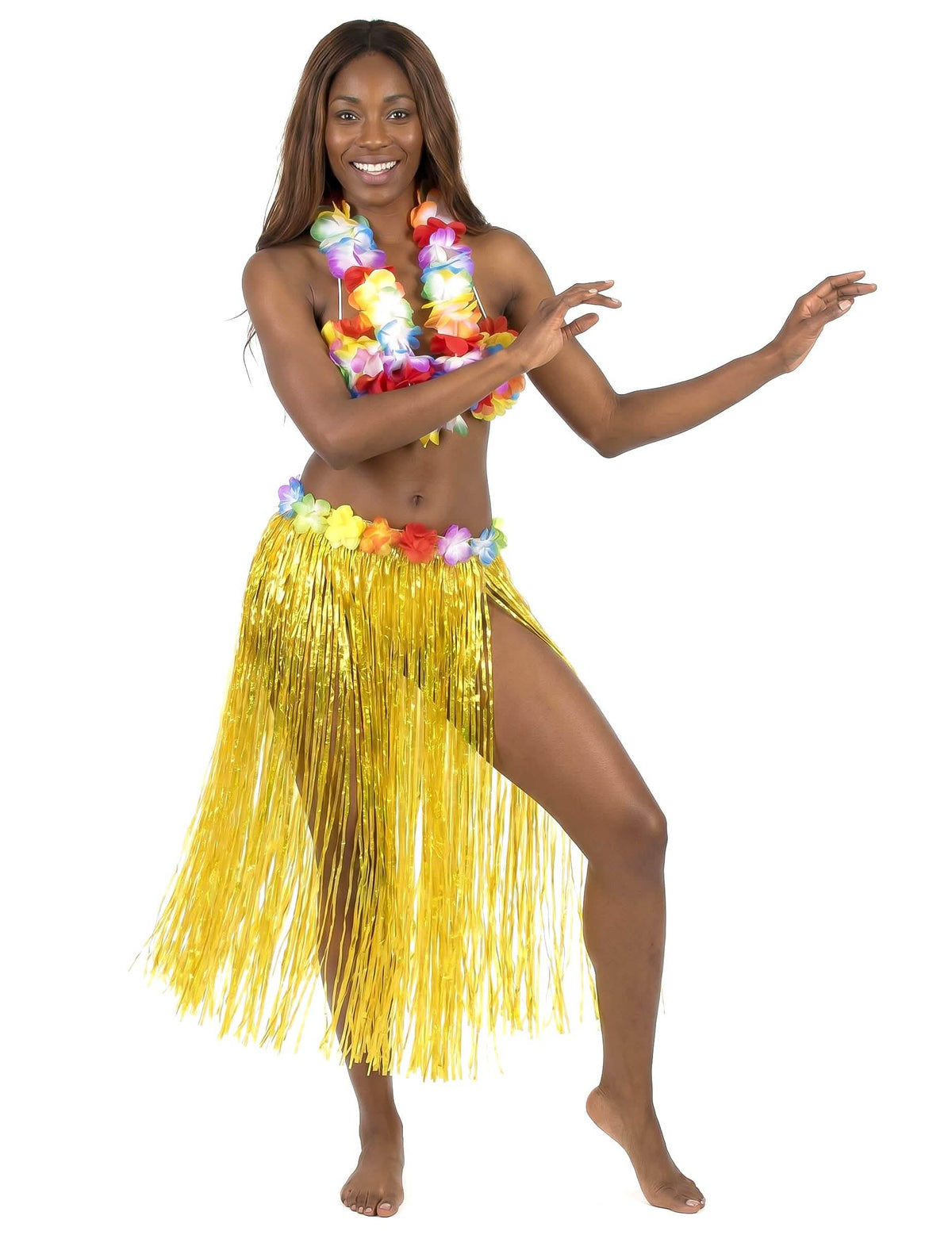 Falda hawaiana larga amarillo adulto