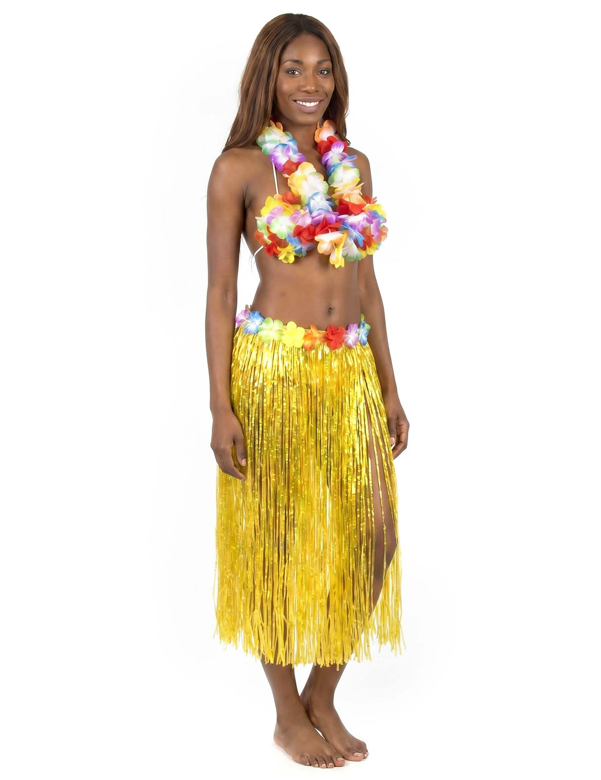 Falda hawaiana larga amarillo adulto