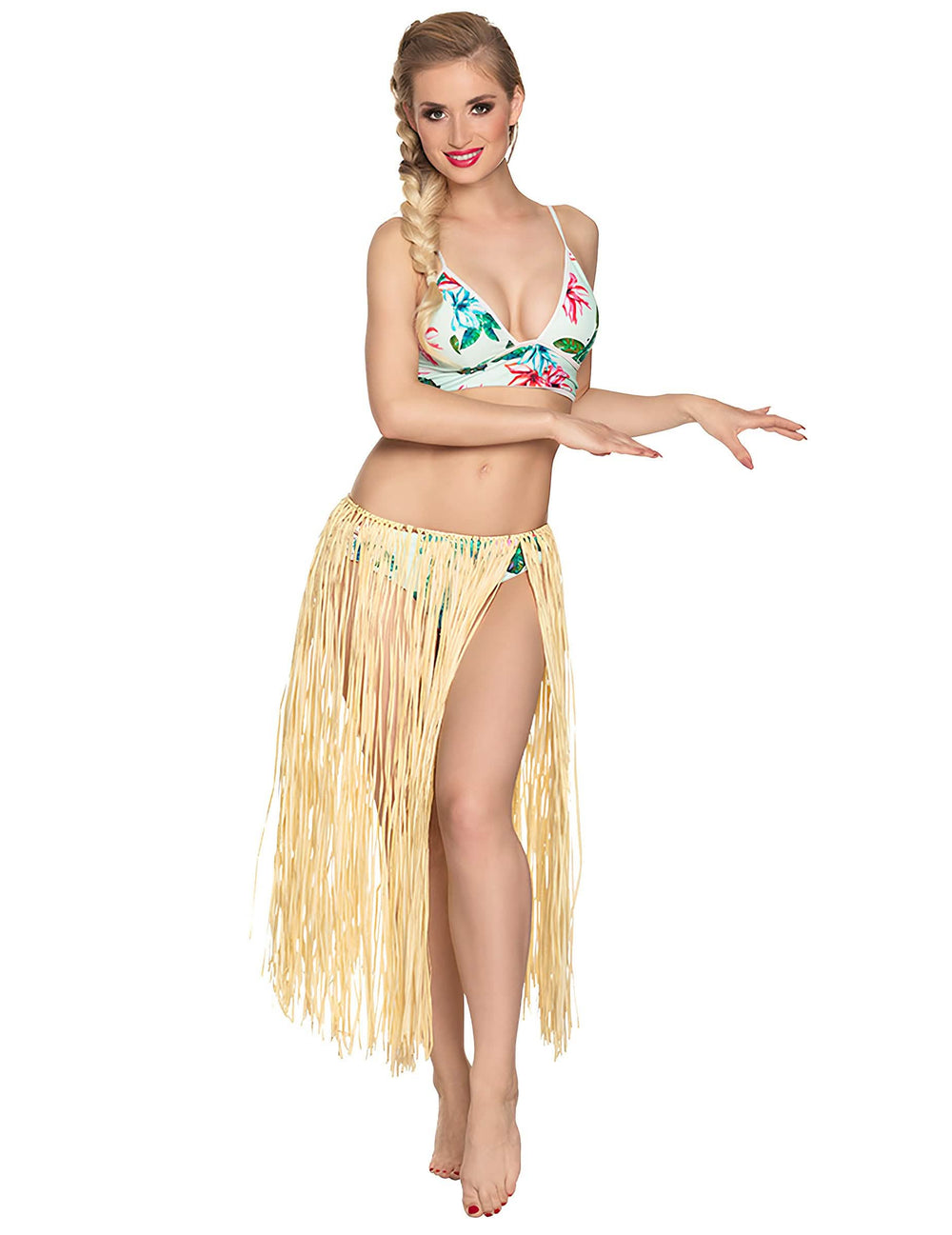 Falda hawaiana larga para adulto natural en rafia