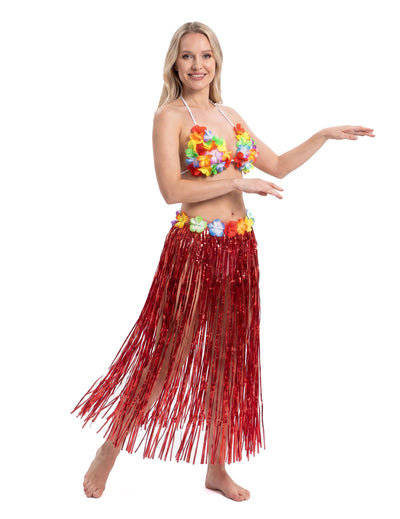Falda hawaiana roja adulto