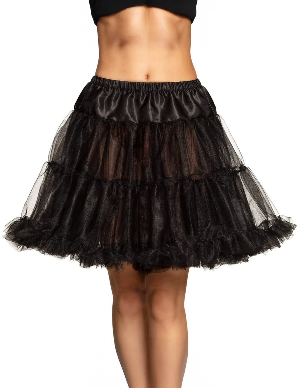 Jupon mi-long noir pour femme à volants en tulle