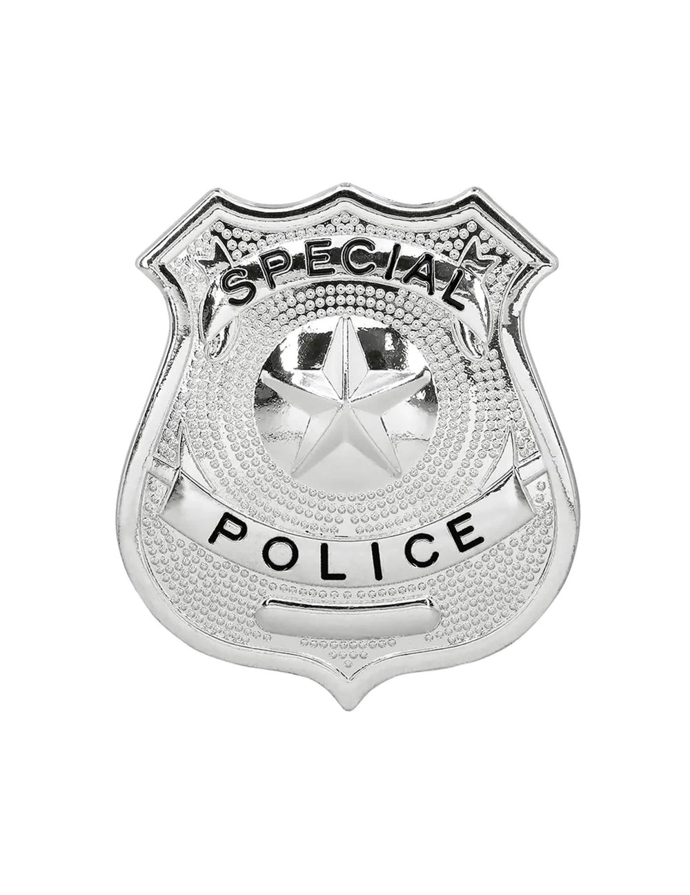 Vue de face du badge argenté du kit 3 accessoires policier