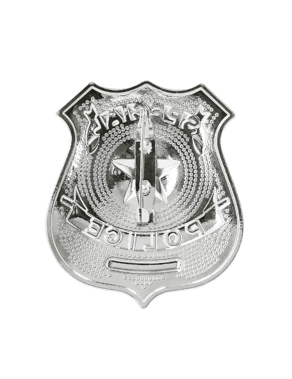 Vue de dos du badge argenté du kit 3 accessoires policier