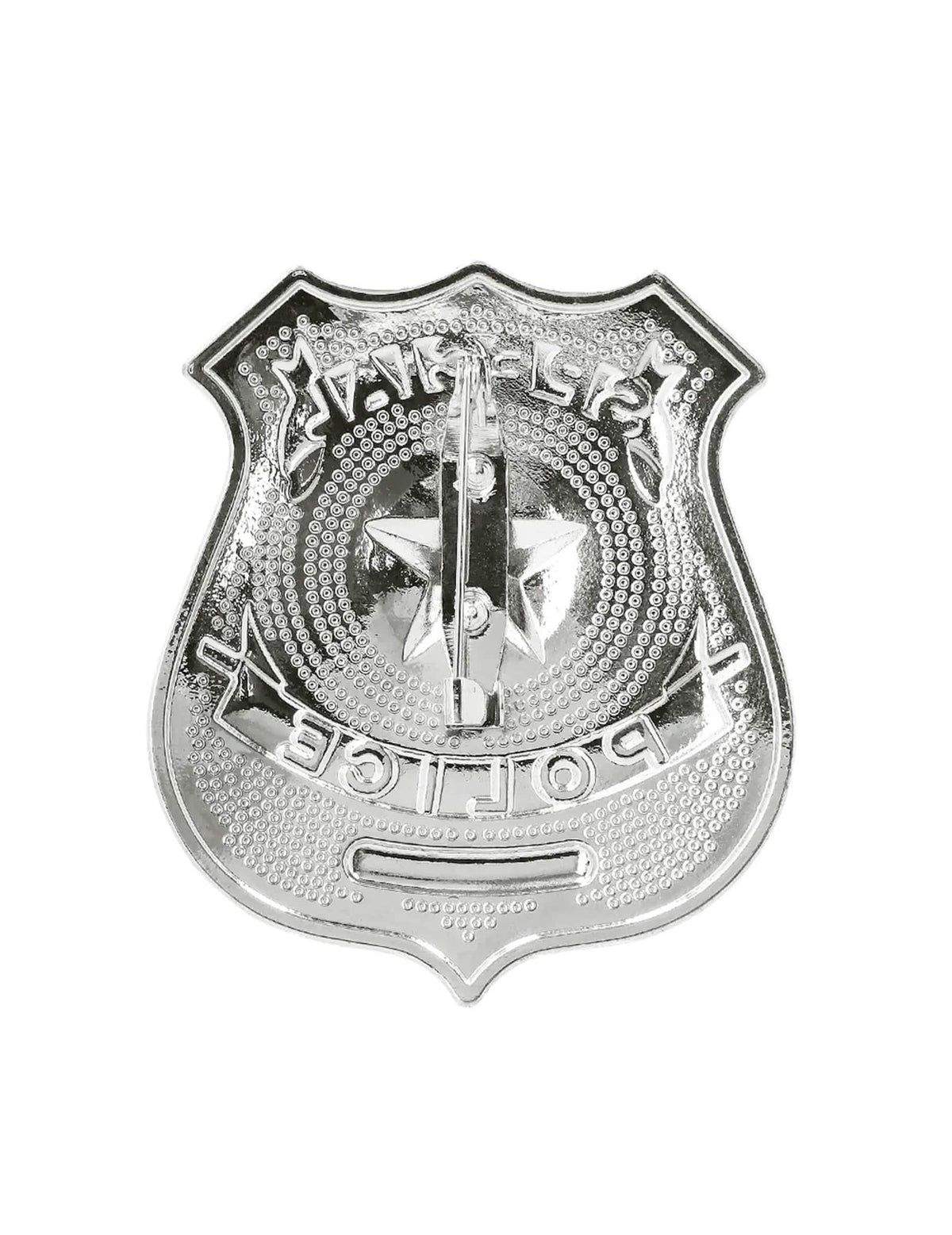 Vue de dos du badge argenté du kit 3 accessoires policier