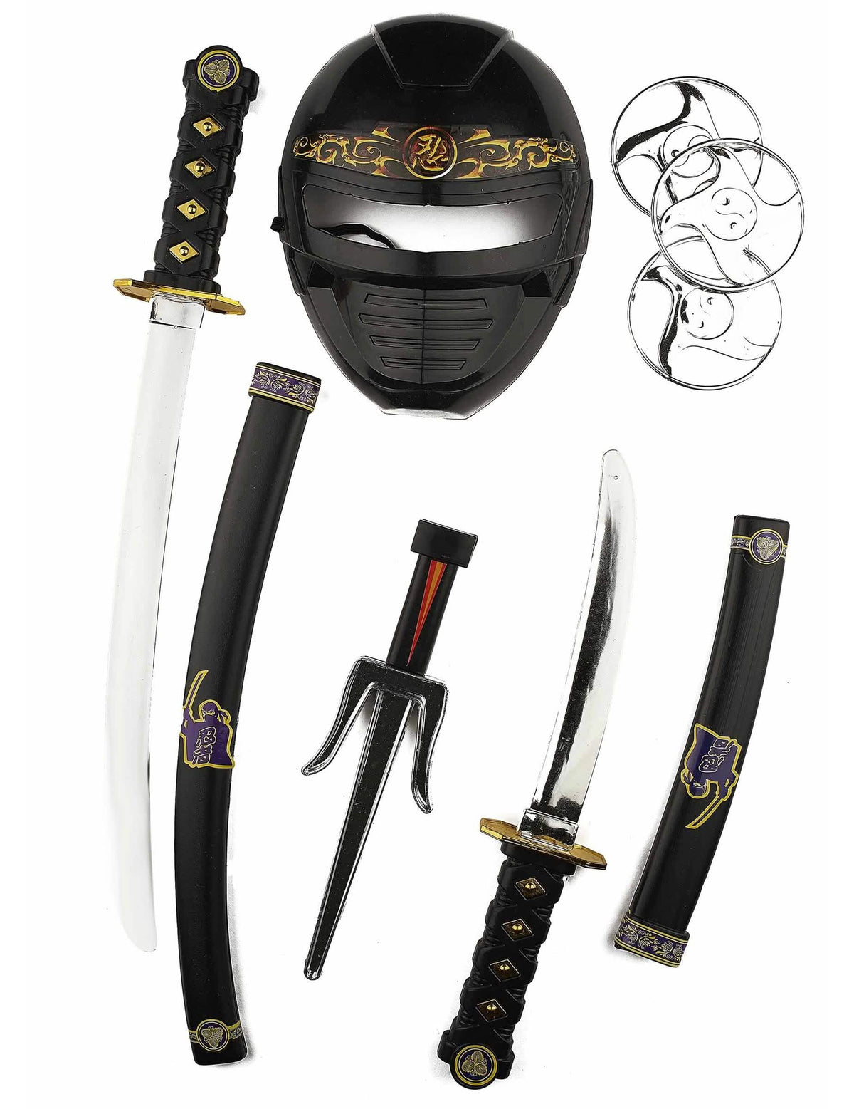 Kit accesorios armas y máscara ninja para niño negro y plateado