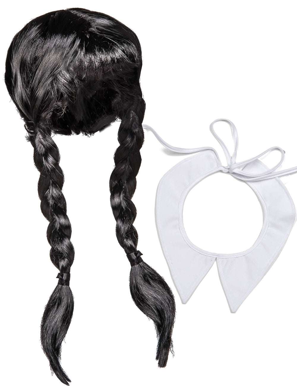 Kit accessoires écolière gothique pour femme avec perruque noire à tresses et col blanc