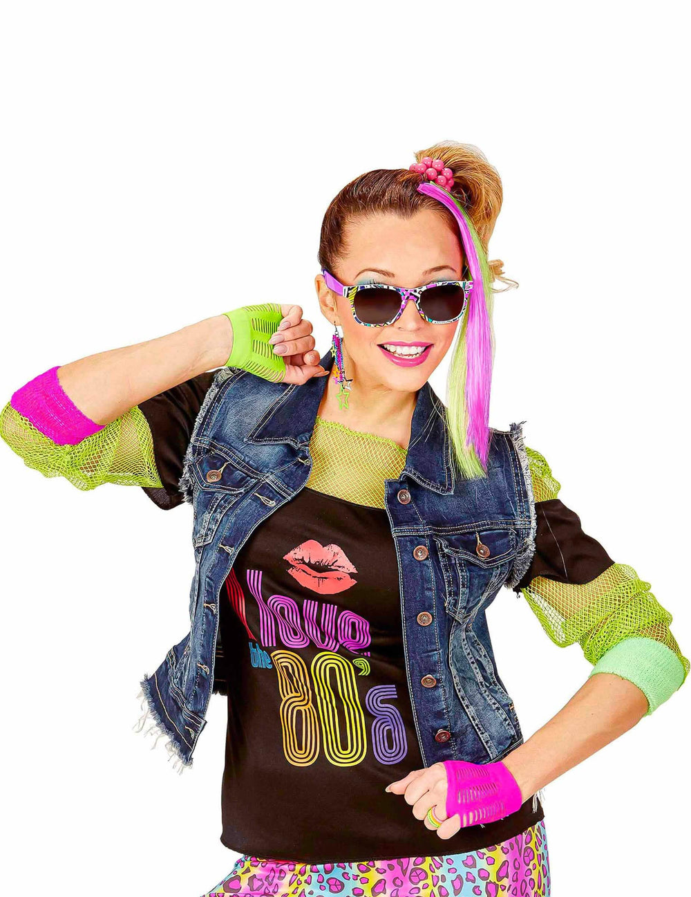 Kit accesorios años 80 para niña fosforito multicolor con gafas y mitaines