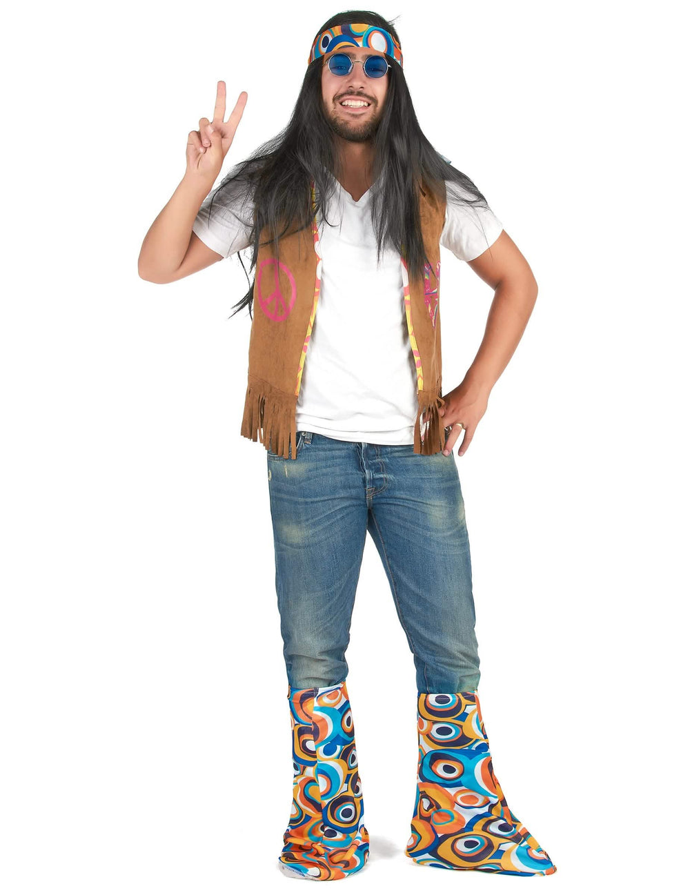 Vista general del kit accesorios hippie retro para adulto