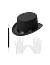 Kit accessoires magicien pour enfant noir et blanc avec chapeau haut-de-forme gants et baguette