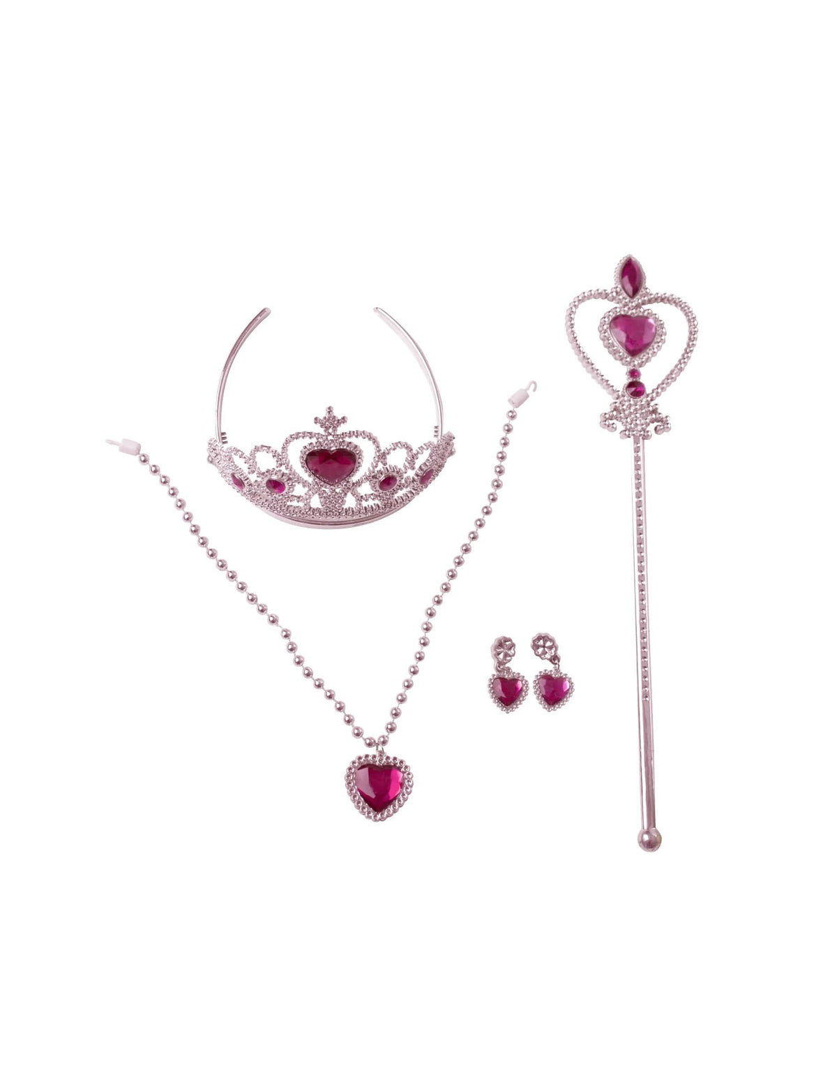 Detalle de la corona, la varita y las joyas del kit accesorios princesa de los sueños