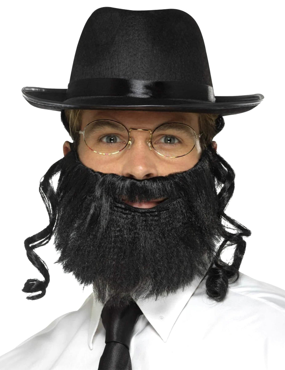 Kit accesorios rabino para adulto negro con sombrero, gafas, barba y papillotes