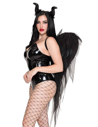 Kit de alas y tocado de demonio negro de lujo para adulto