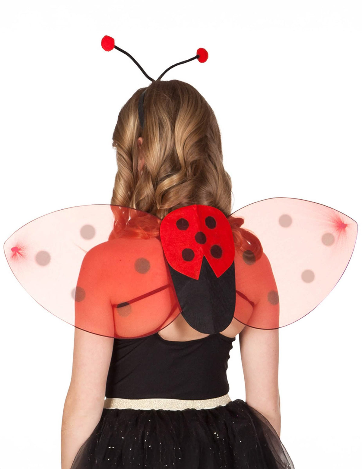 Kit de alas y diadema de mariquita para niño rojo y negro de lunares
