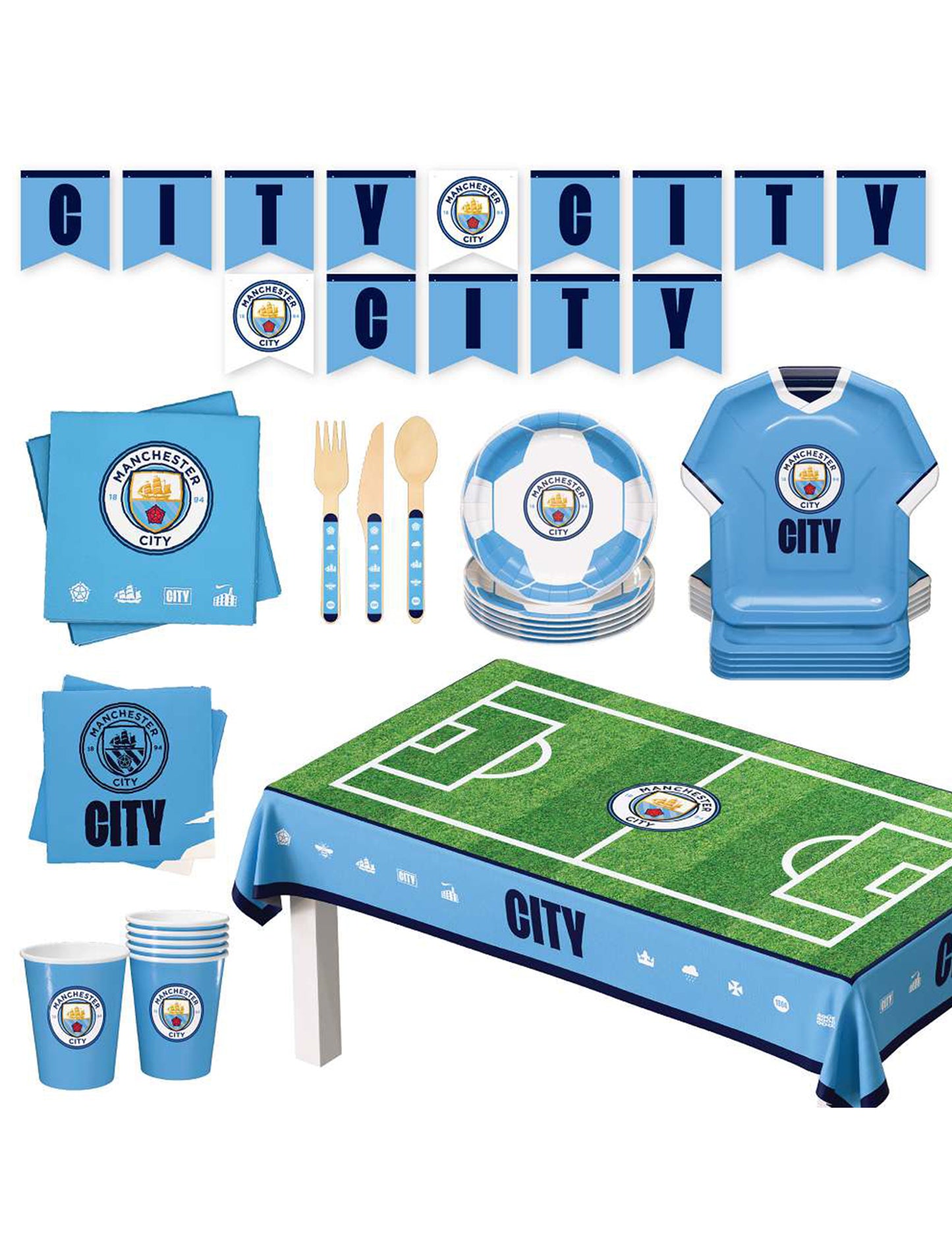 Kit de cumpleaños Manchester City Football Club 44 piezas