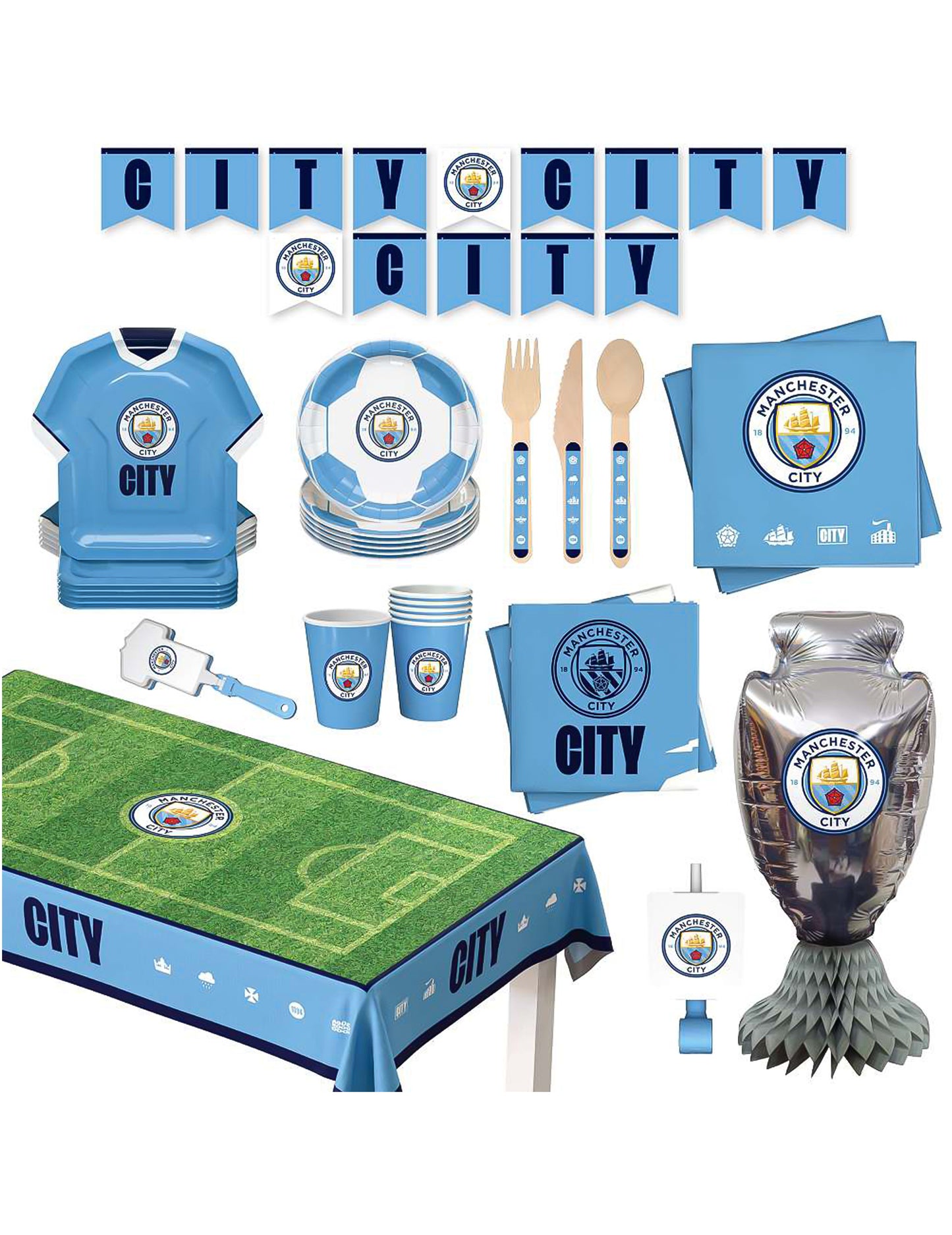 Kit de cumpleaños del Manchester City Football Club 75 piezas
