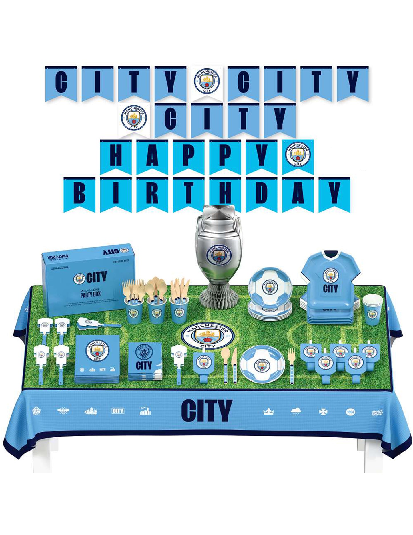 Kit de cumpleaños del Manchester City Football Club 75 piezas