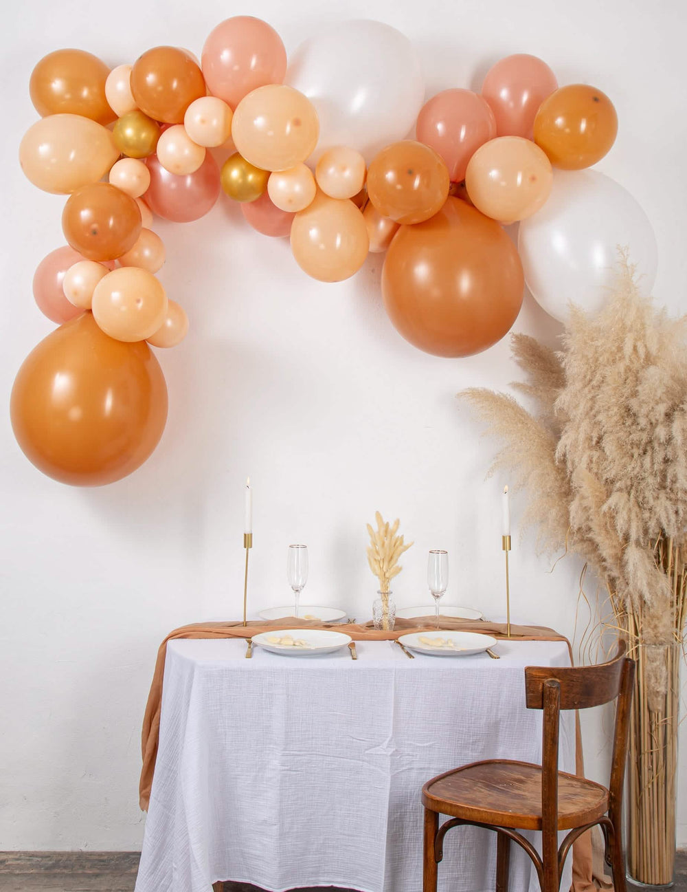 Kit de arco de 46 globos boho para boda y cumpleaños marrón, melocotón y blanco