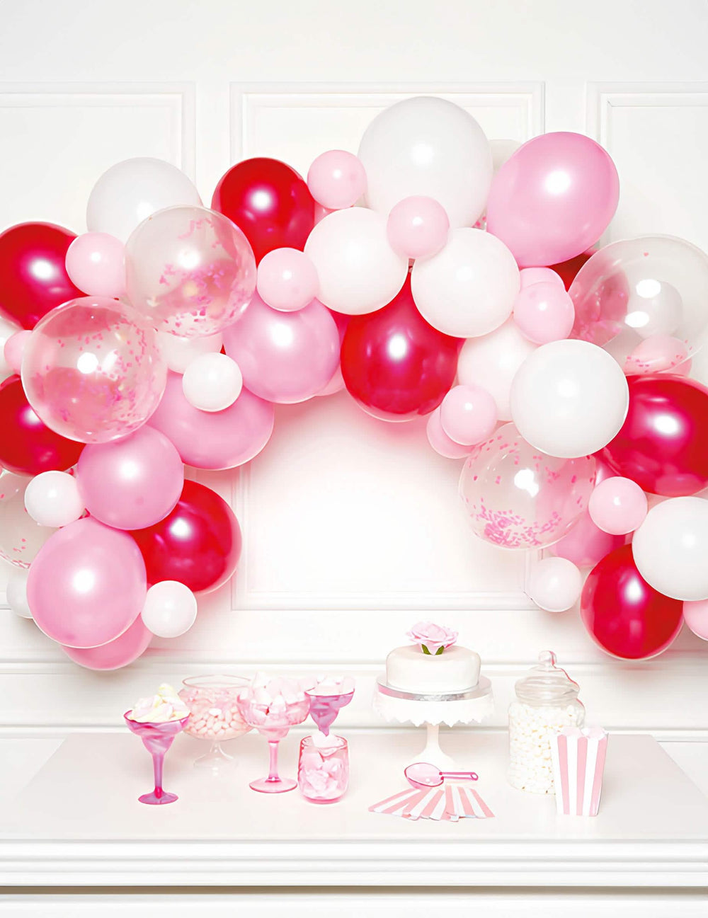 Kit de arco de 70 globos degradado de rosa para cumpleaños y bautismo rosa fucsia y blanco