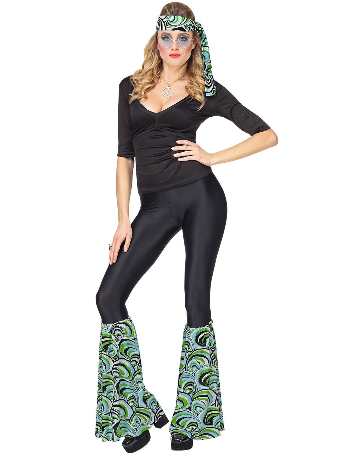 Kit bandeau et jambières années 70 waves pour femme vert et bleu