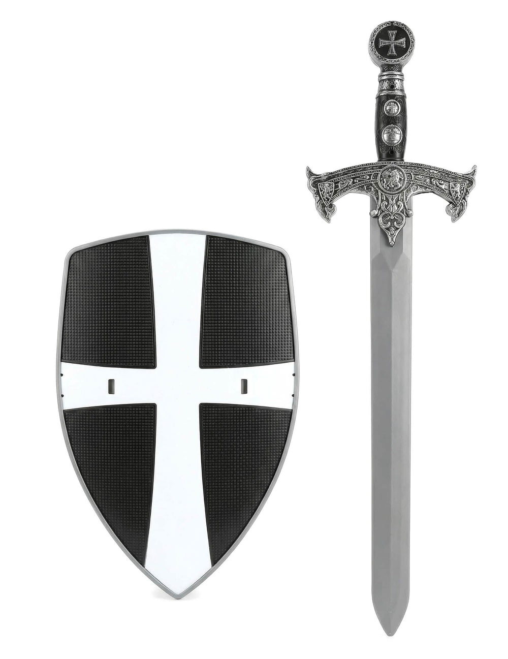 Kit de escudo y espada de caballero cruzado para niño blanco y negro