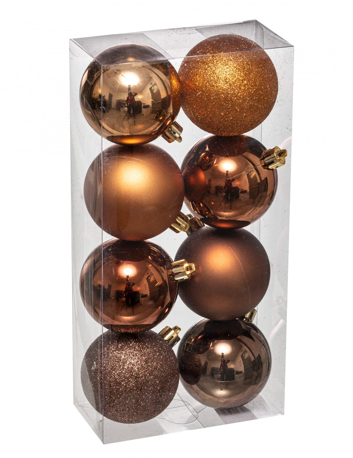 8 bolas de navidad bronce brillantes y con purpurina