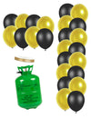Kit de cilindro de helio con 12 globos negros 12 globos dorados y cinta