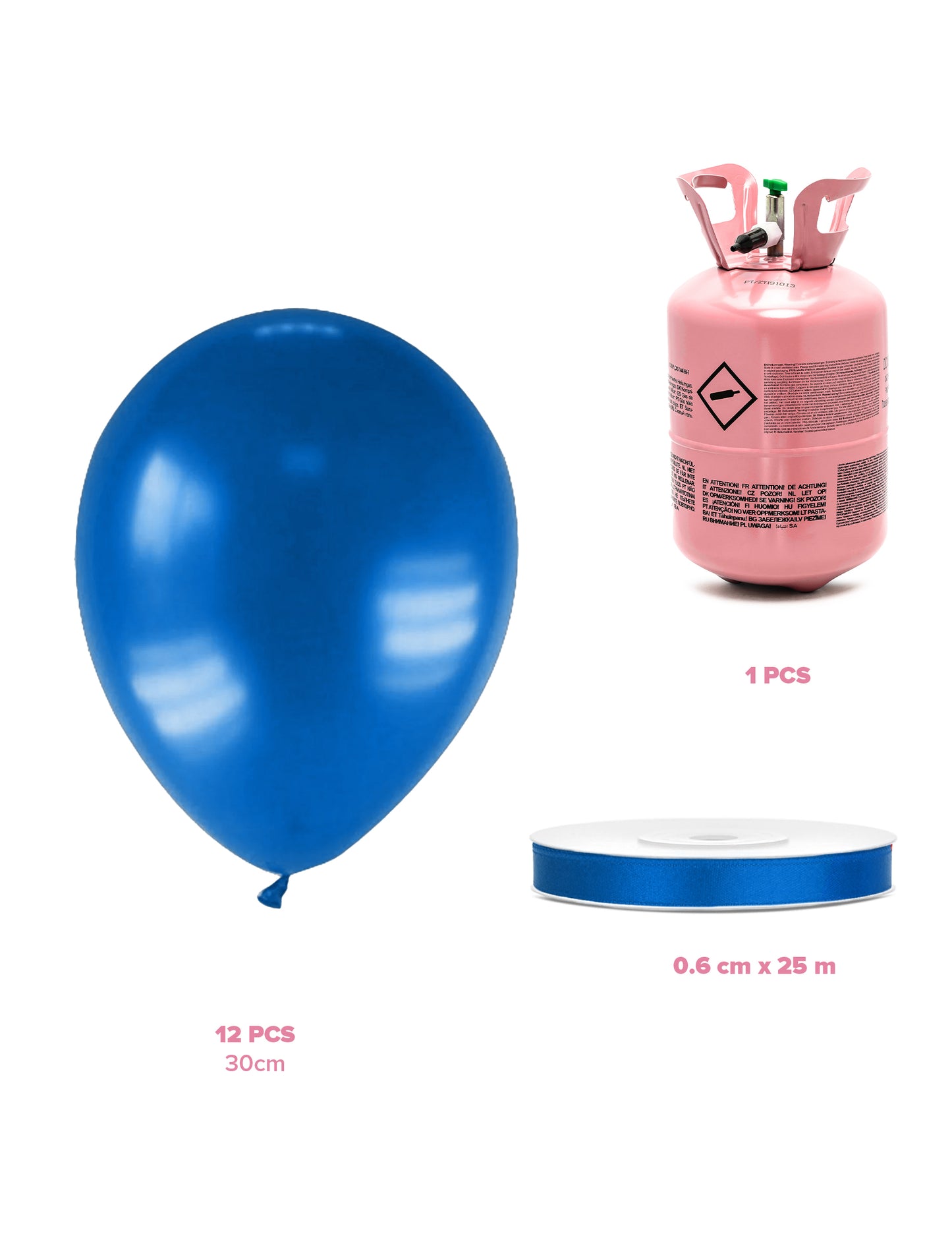 Kit de cilindro de helio con 12 globos azul oscuro metalizado y una cinta