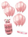 Kit de cilindro de helio con 12 globos rosa dorado y cinta de raso