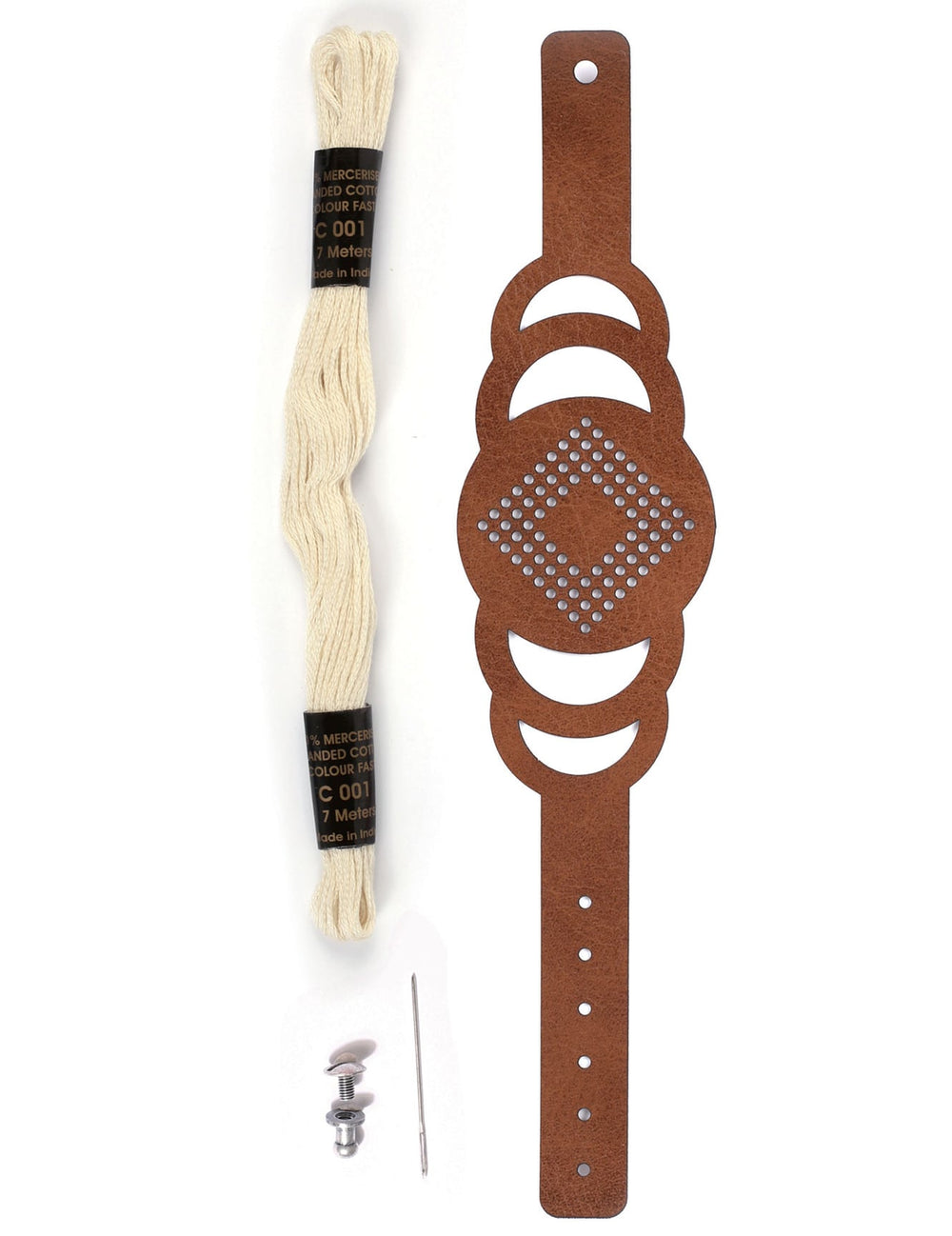 Contenu complet du kit bracelet à broder manchette motif rond pour adulte