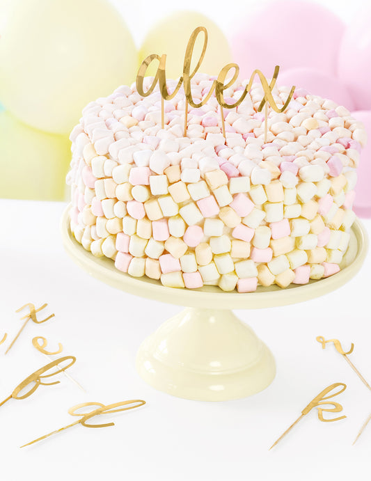 Kit de toppers para tarta de madera con letras doradas metalizadas