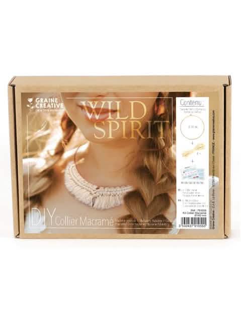 Kit collier en macramé bohème pour adulte blanc cassé et doré