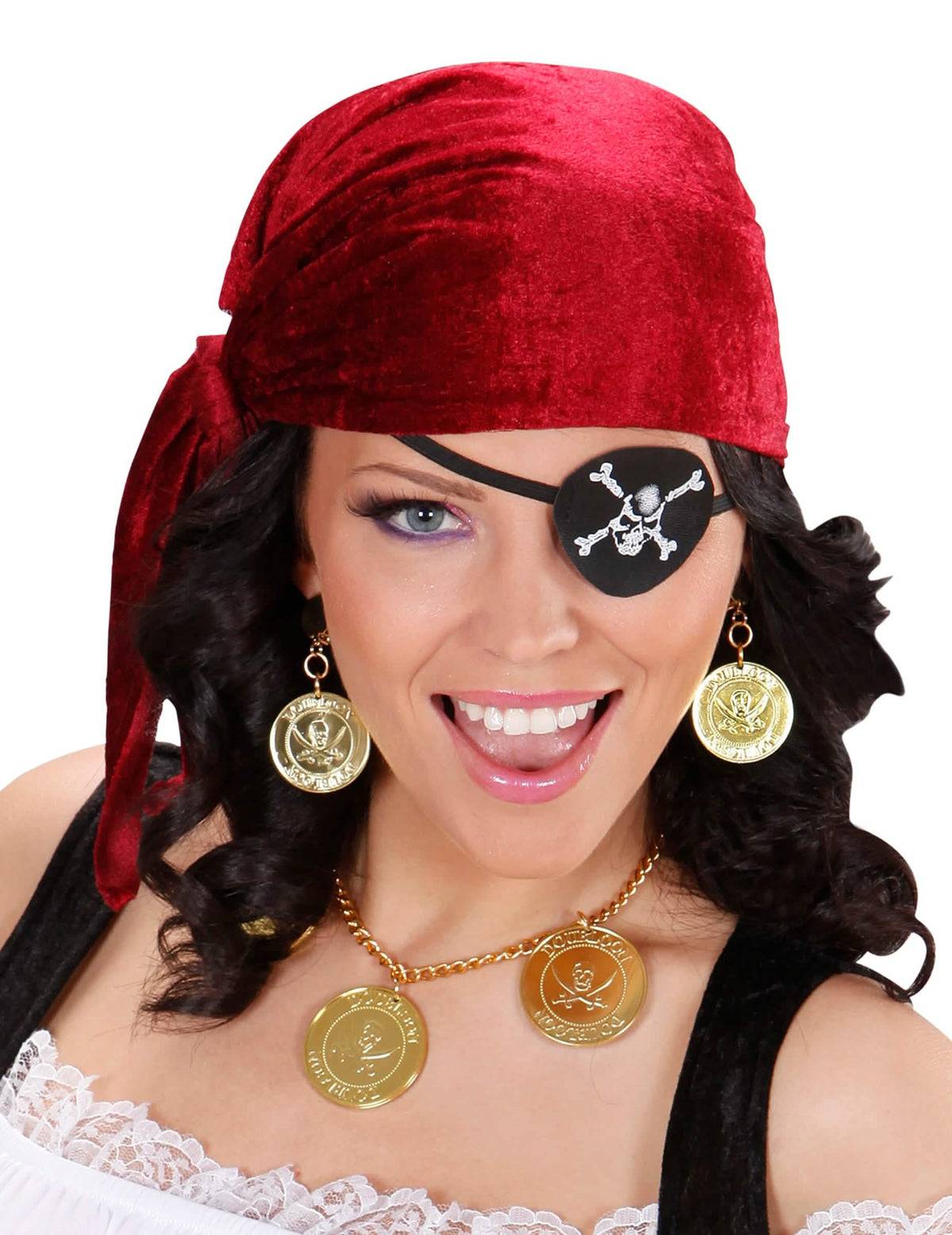 Kit de collar y aretes pirata para adulto dorado con monedas