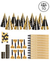 Kit cotillons noir et doré pour 10 personnes noir et or avec chapeaux et sans-gênes