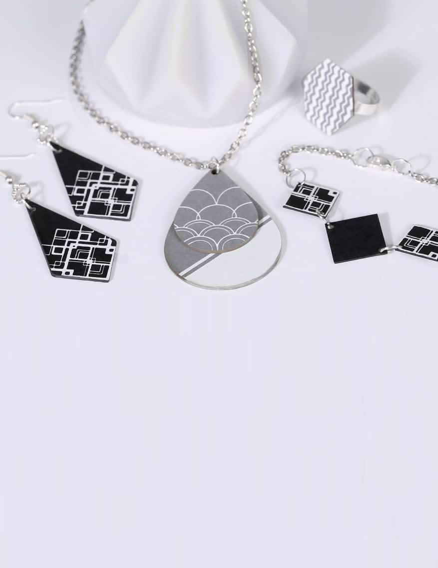 Vue des bijoux terminés du kit de création de bijoux parure chic